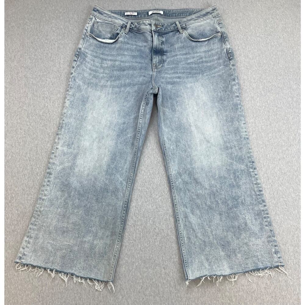 Vigoss Jeans Womens 16 Blue Cotton Stretch Light Wash Raw Hem Dylan Wide‎ Leg